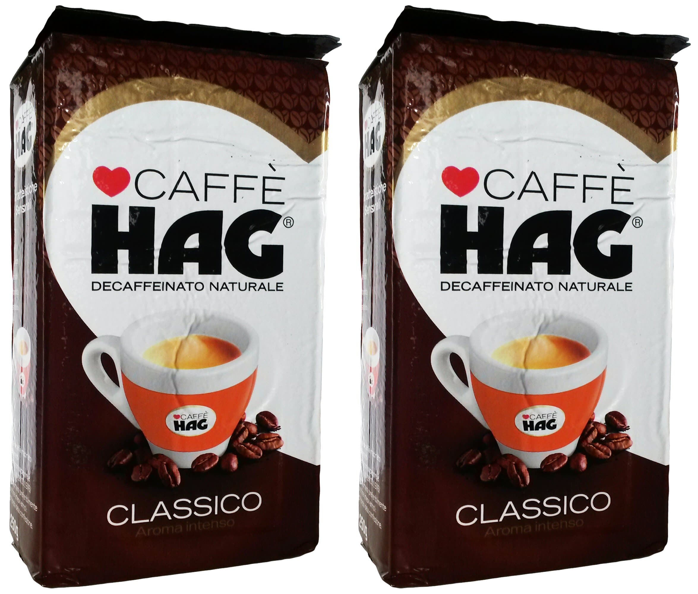 Caffè HAG: "Classico Aroma Intenso" Decaffeinated Ground Coffee, Intense Flavour 8.8 Ounce (250gr) Packages (Pack of 2) [ Italian Import ]_AB