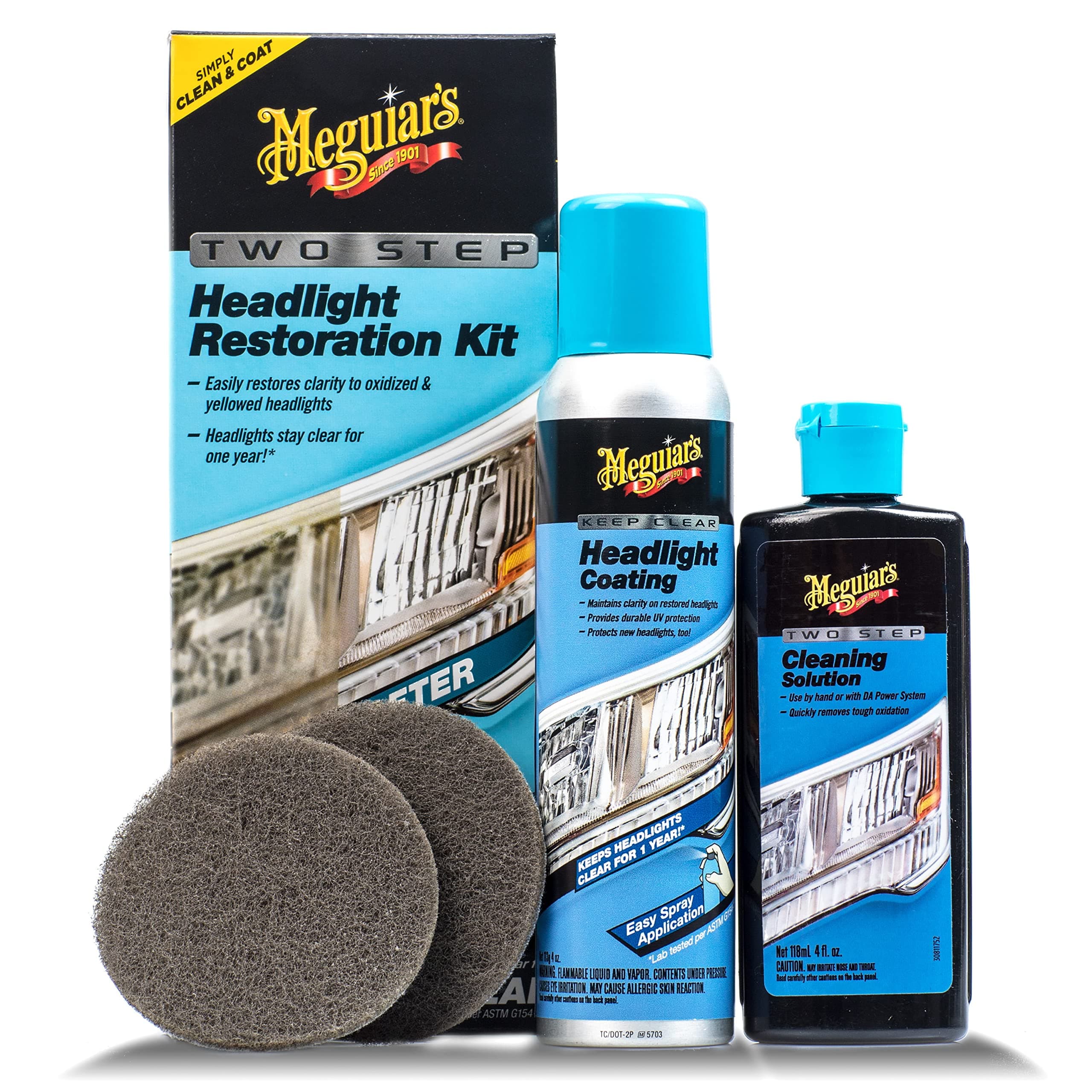 Two Step Car Headlight Restoration Kit, Headlight Cleaner Restores Clear Car Plastic and Protects from Re-Oxidation, Includes Coating and Cleaning Solution - 4 Count (1 Pack)
