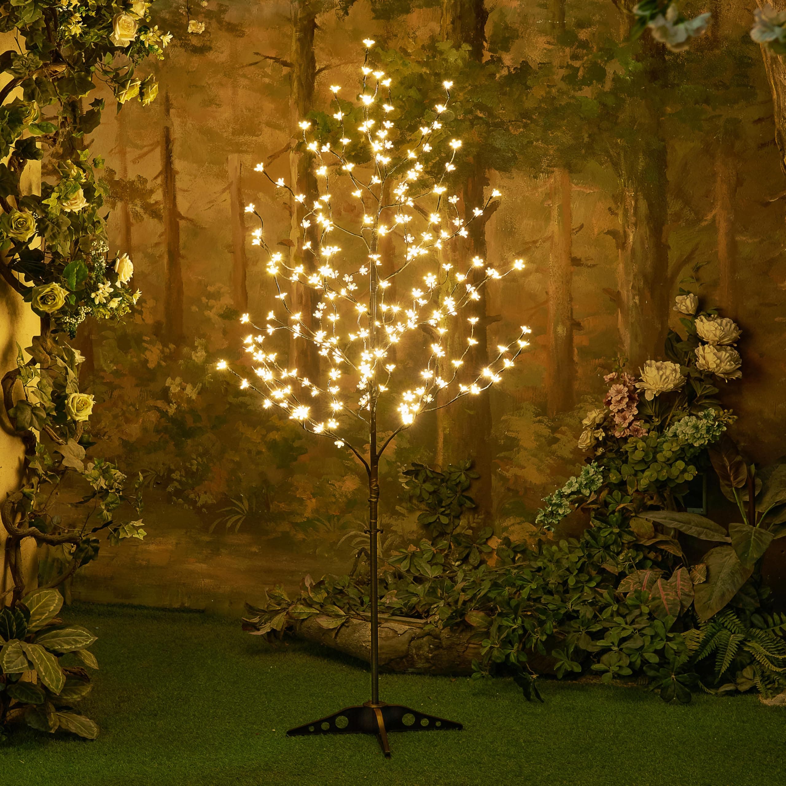 Lightshare 6 Feet Cherry Blossom Lighted Tree, 208 LED lights, Warm White, For Christmas Tree, Party, Wedding, and More Festival Deoration