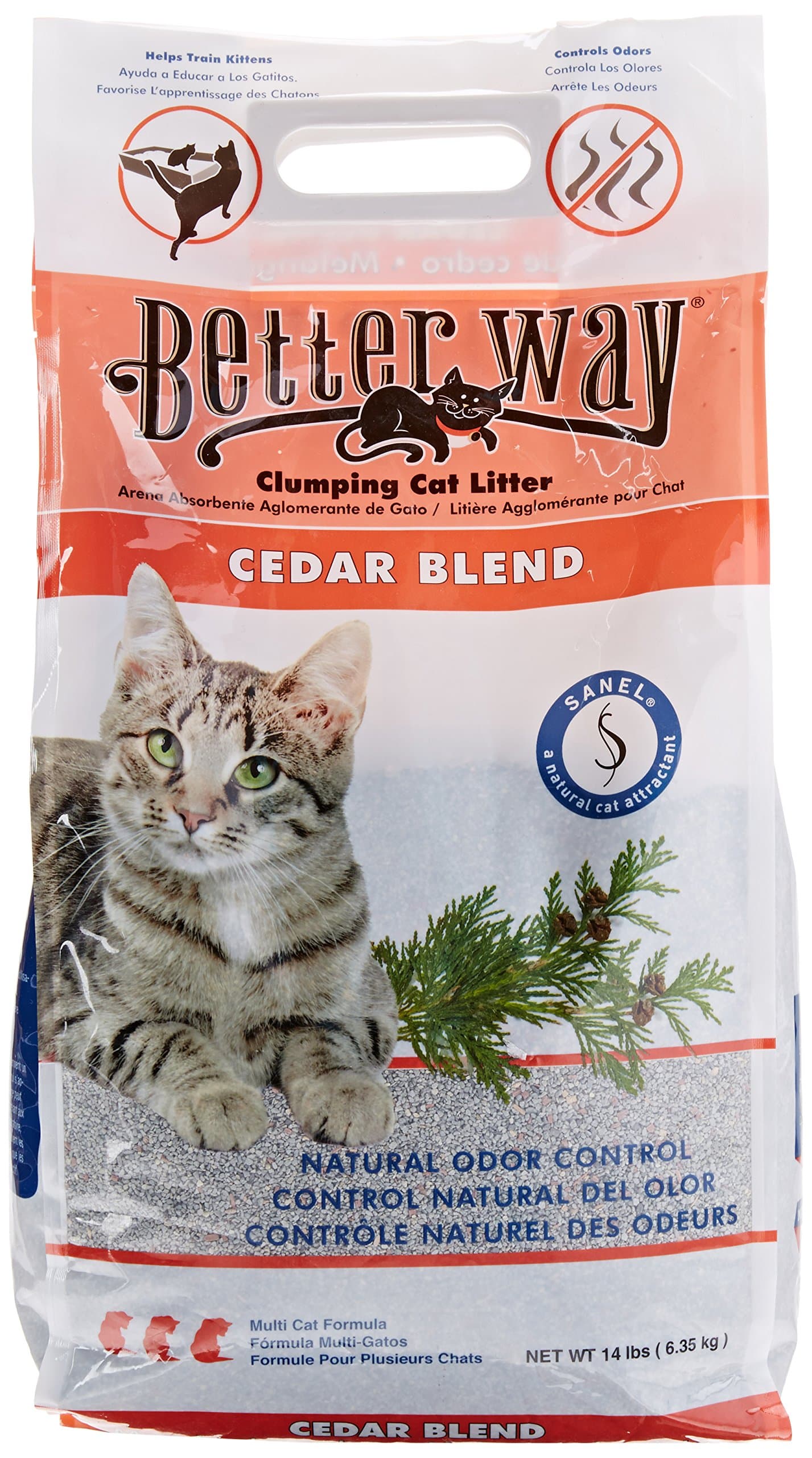 Better Way Cedar Formula Clumping Bentonite Cat Litter with Sanel Cat Attractant 14 lbs