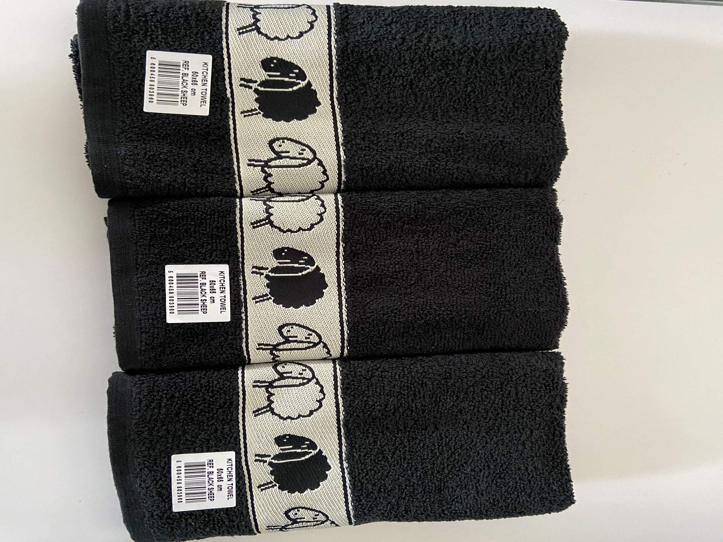 Riggs100% Cotton 3 Pack Black Sheep Design Kitchen Hand Tea Towels in Black