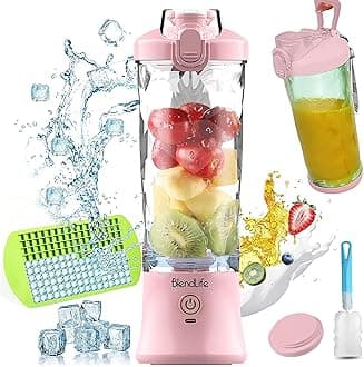 BlendLife Ultra Waterproof Portable Blender For Juices, Shakes, Smoothies. Pulse Mode Feature, LED Lights, 230W, 4000mah Battery. Sipper & Carry Handle, Convertible Jar 600ml - Pink (1-Year Warranty)