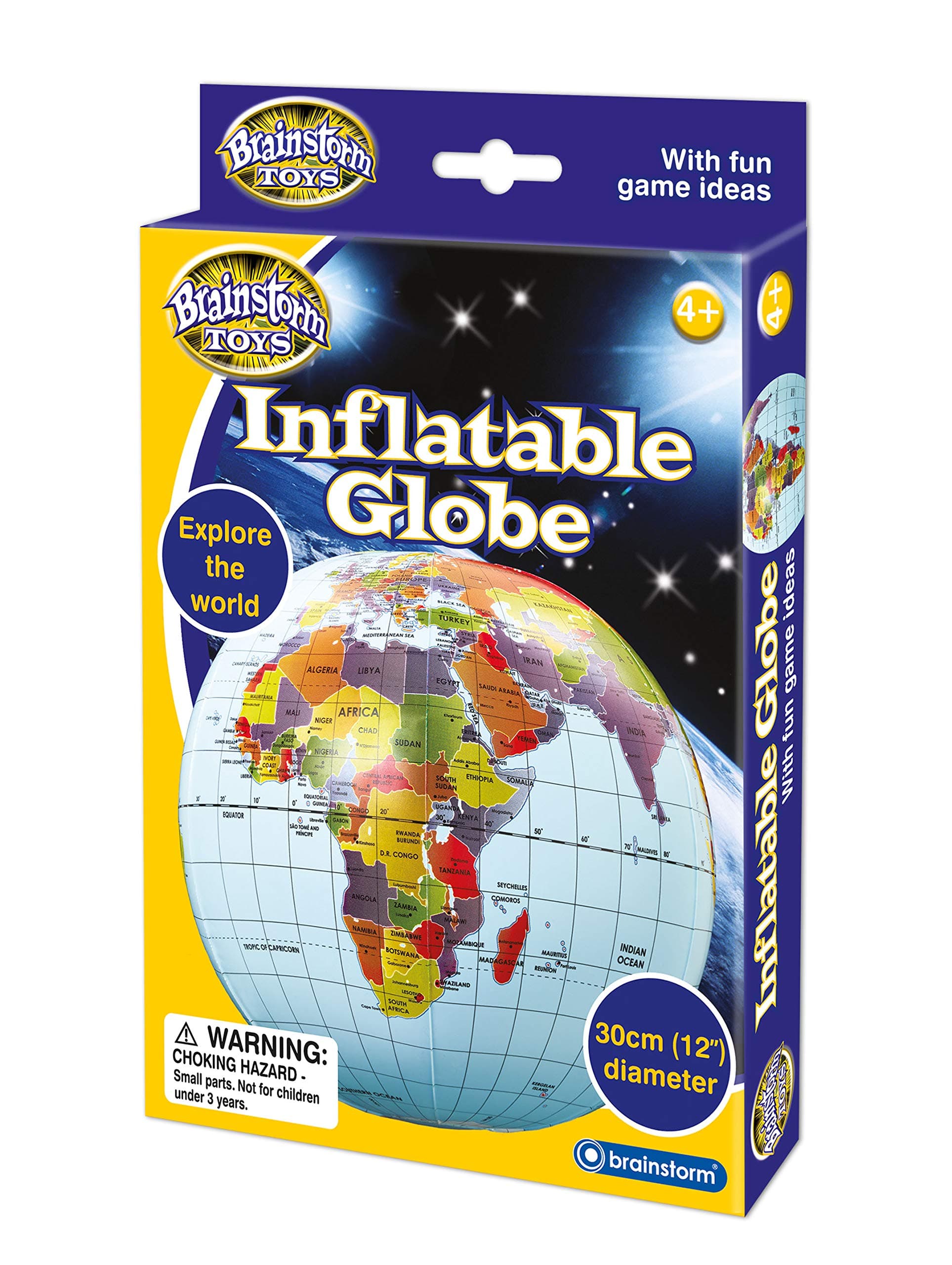 30cm Inflatable Globe – World Map with Longitude & Latitude Lines, Fun Educational Geography Toy with Interactive Game Ideas for Kids