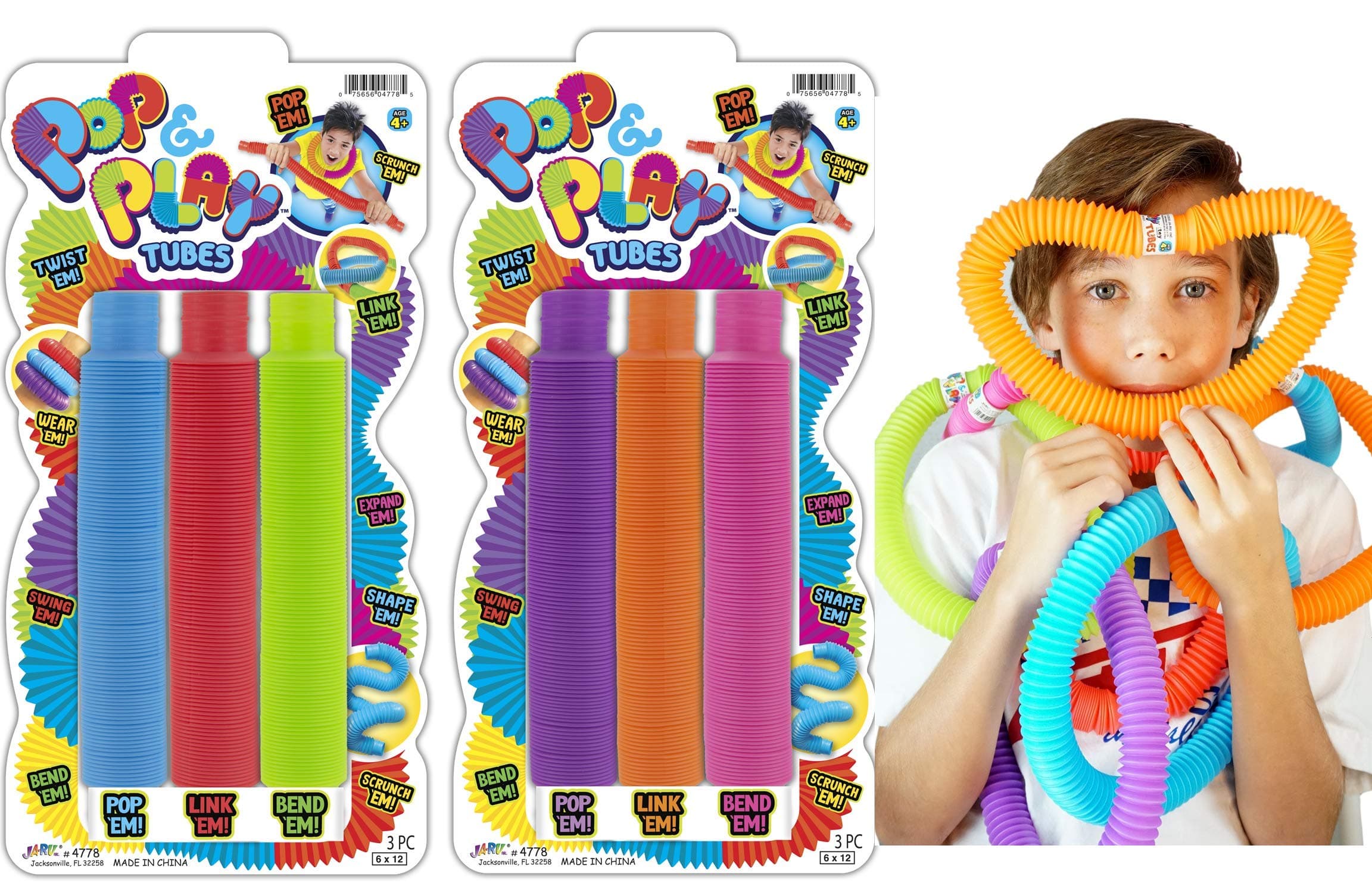 Pull Pop Tubes Sensory Fidget Toys (6 Tubes in 2 Packs) Pop Play Tubes Sensory Toys Pipe Tools for Stress Toys and Anxiety Relief Toy for Kids & Adults Party Favor Plus 1 Sticker. 4778-2s