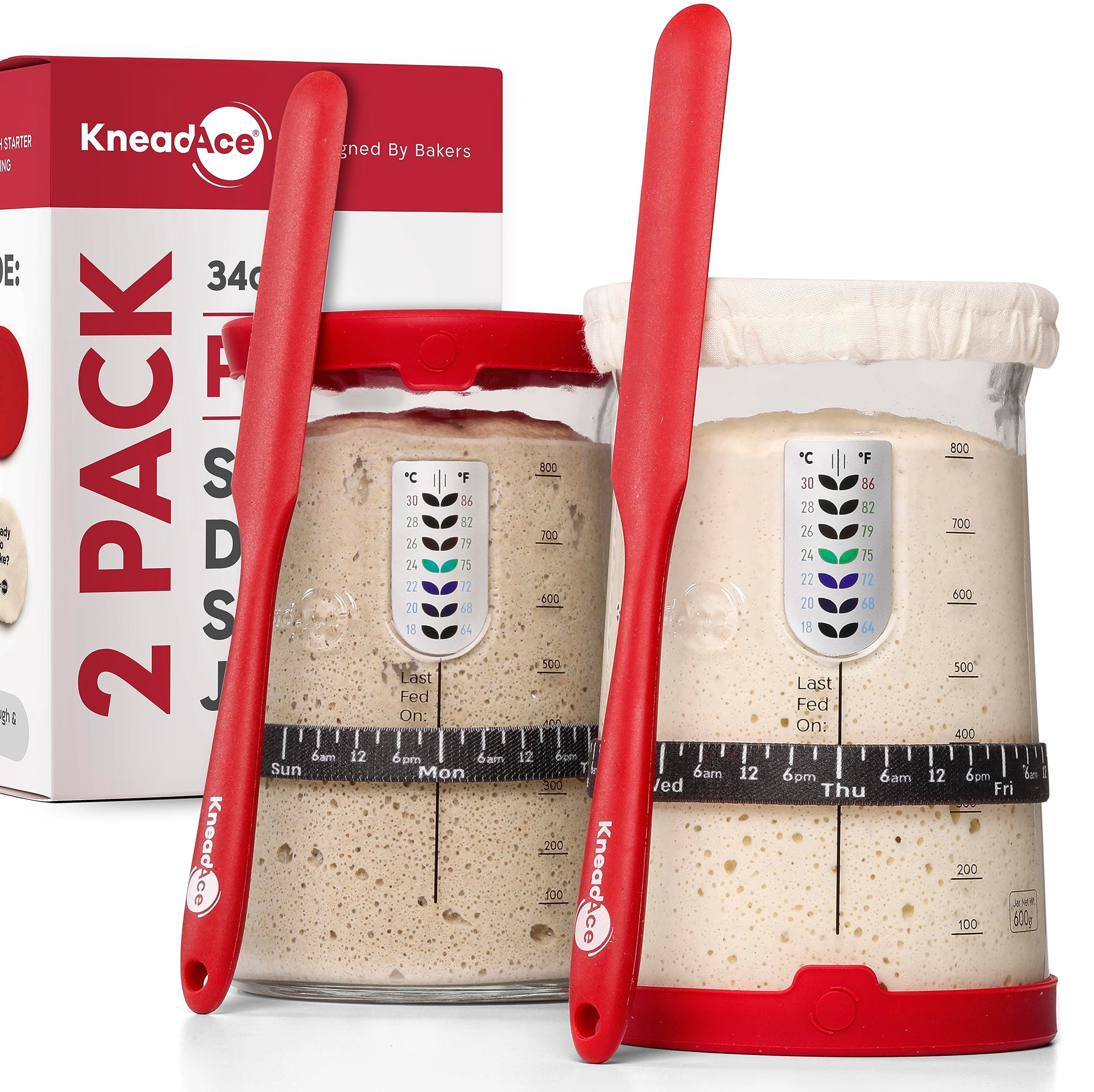 KNEADACE Pro Sourdough Bread Starter Kit - 34 oz Large Capacity Jar with 5 Unique Features for Perfect Sourdough Bread