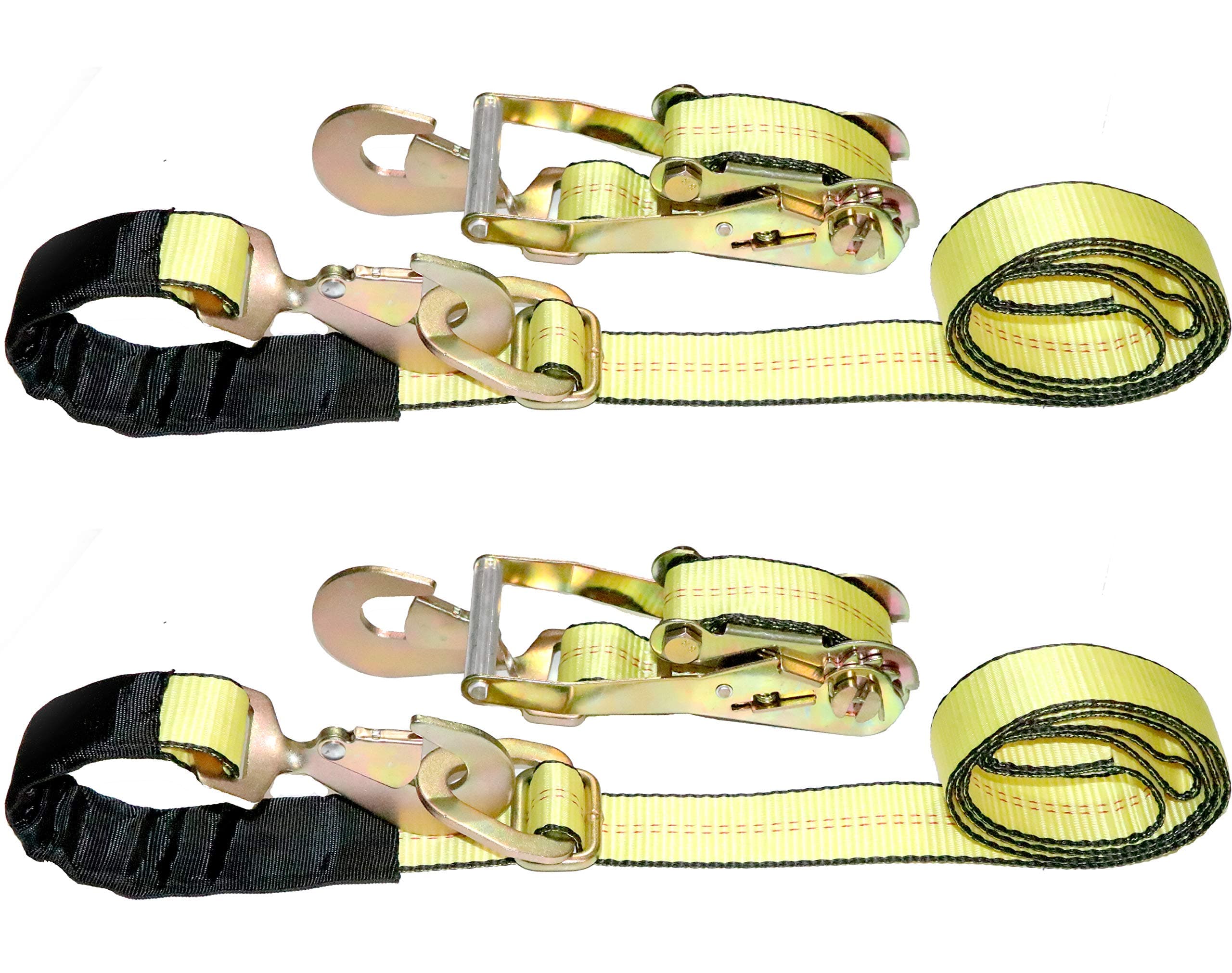 DKG-097 2" x 8' Axle Strap Ratchet Tie Down with Snap Hook -Extreme Strength Ratcheting Tension Car Carrier Straps – Car Hauler Trailer Snap Hook Ratchet (2 Pack)