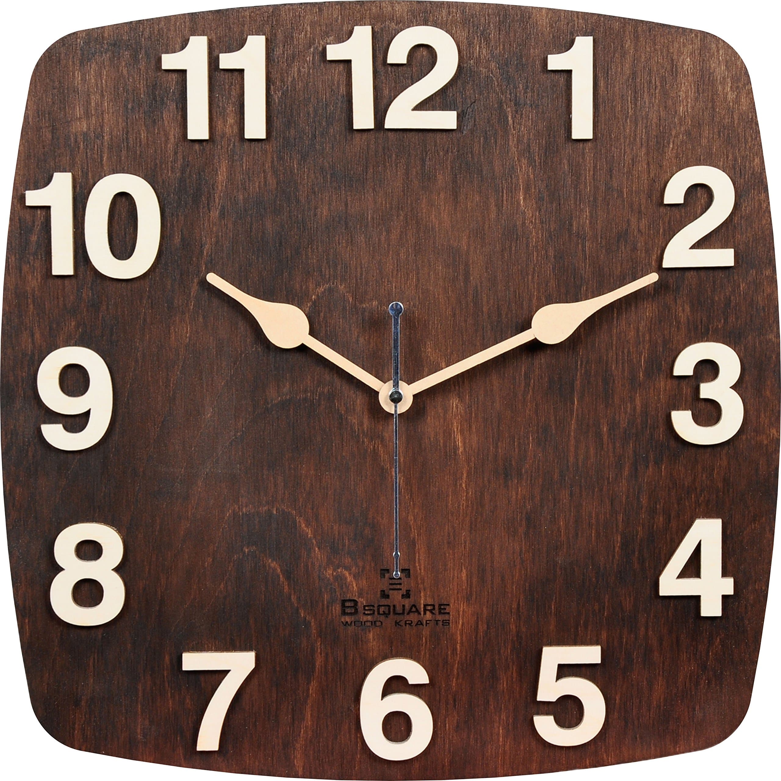 B SQUARE 12888 Wood Handcrafted Wall Clock (Dark Walnut_30 x 30 x 4 cm)