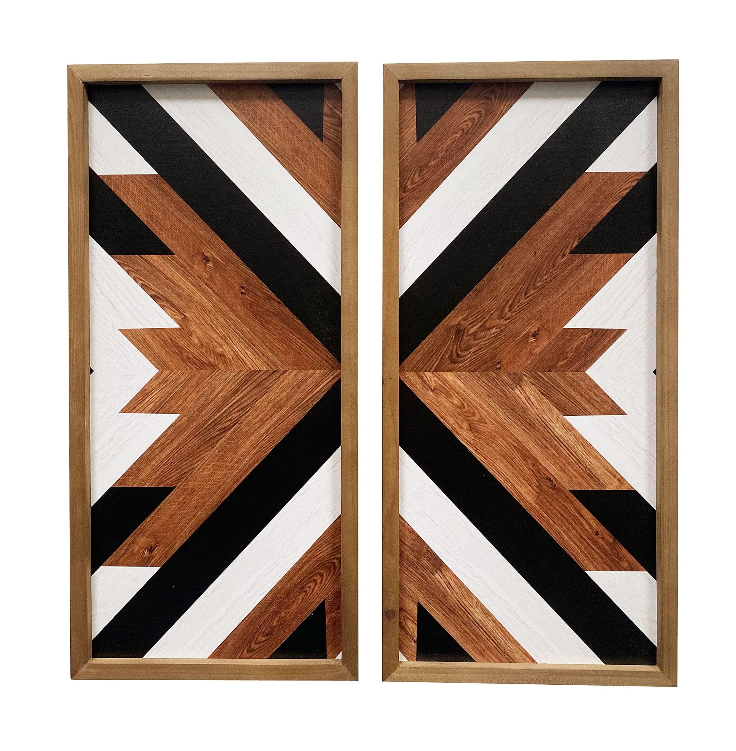 2 Pcs Western Aztec Wall Decor With Wood Framed, 20.9x9.8 Inch Wooden Southwestern Boho Wall Art, Native American Living Room Bedroom Guest Bathroom Rustic Decorations for Home