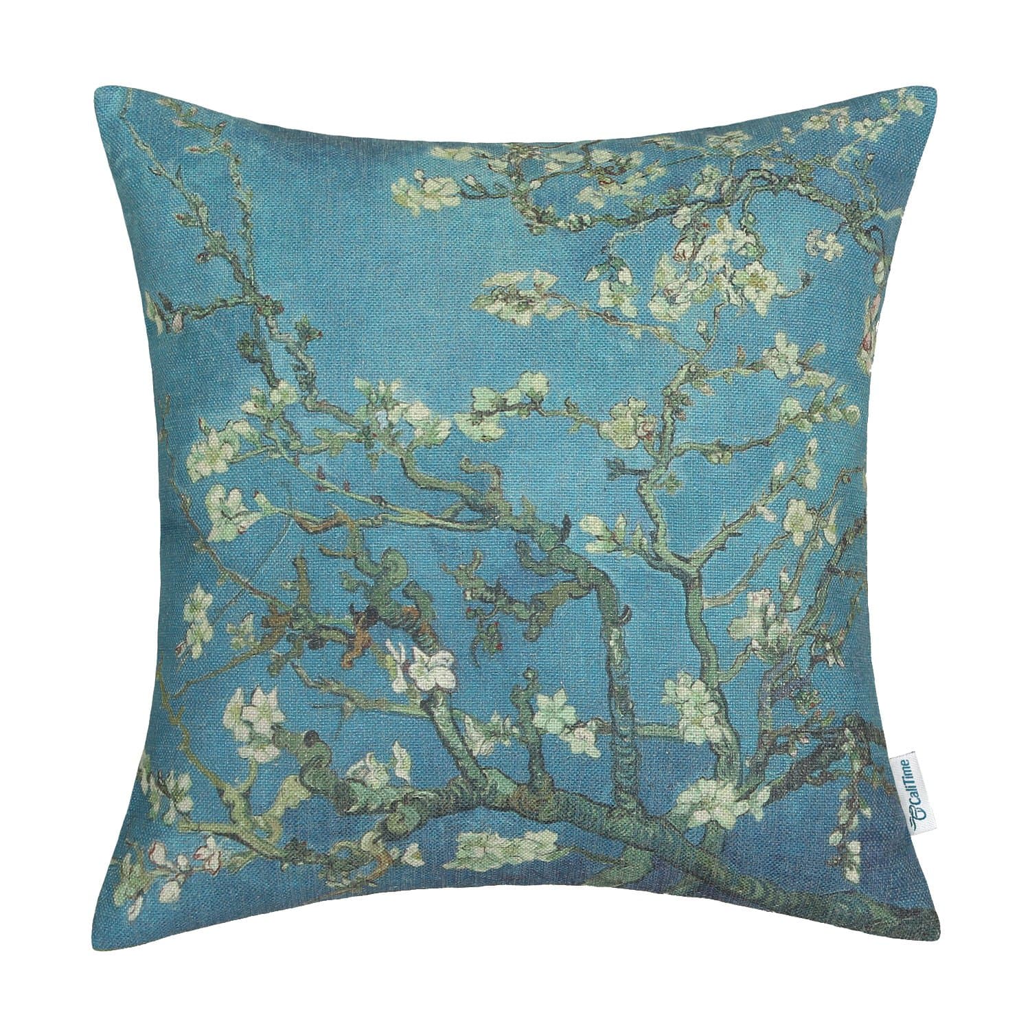CaliTime Canvas Throw Pillow Cover Case for Couch Sofa Home Decoration Famous Picture Print 18 X 18 Inches Van Gogh Painting Almond Blossom