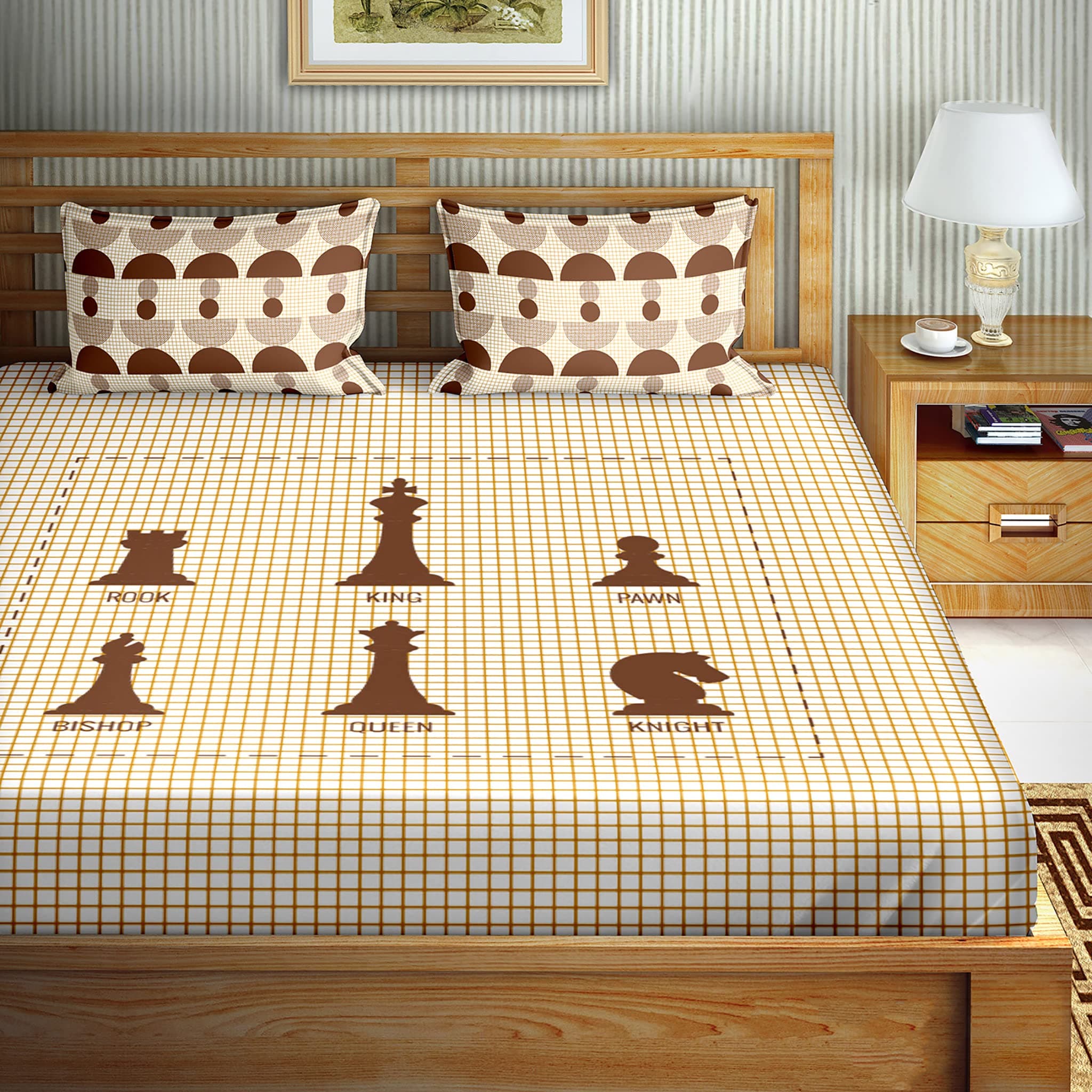 Double Bedsheet with 2 Pillow Covers 150 TC Cotton Dark Brown & Beige Colour - Mysterious Collection
