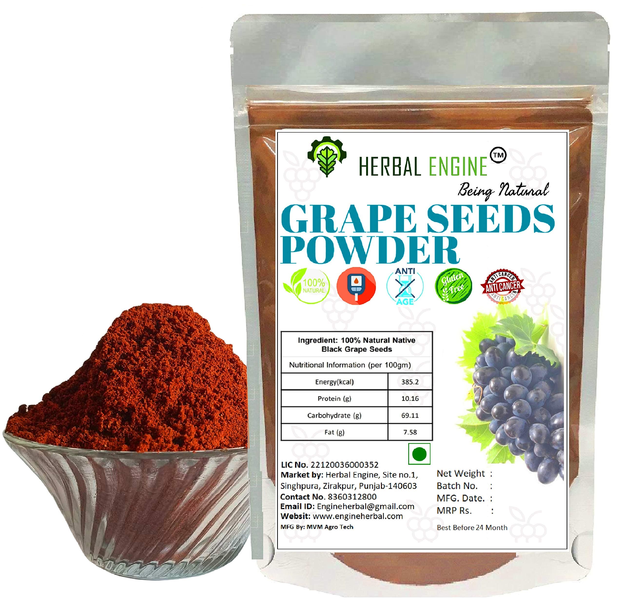 HERBAL ENGINE 100% Natural Black/Blue Grape Seeds Powder (480 Gram)