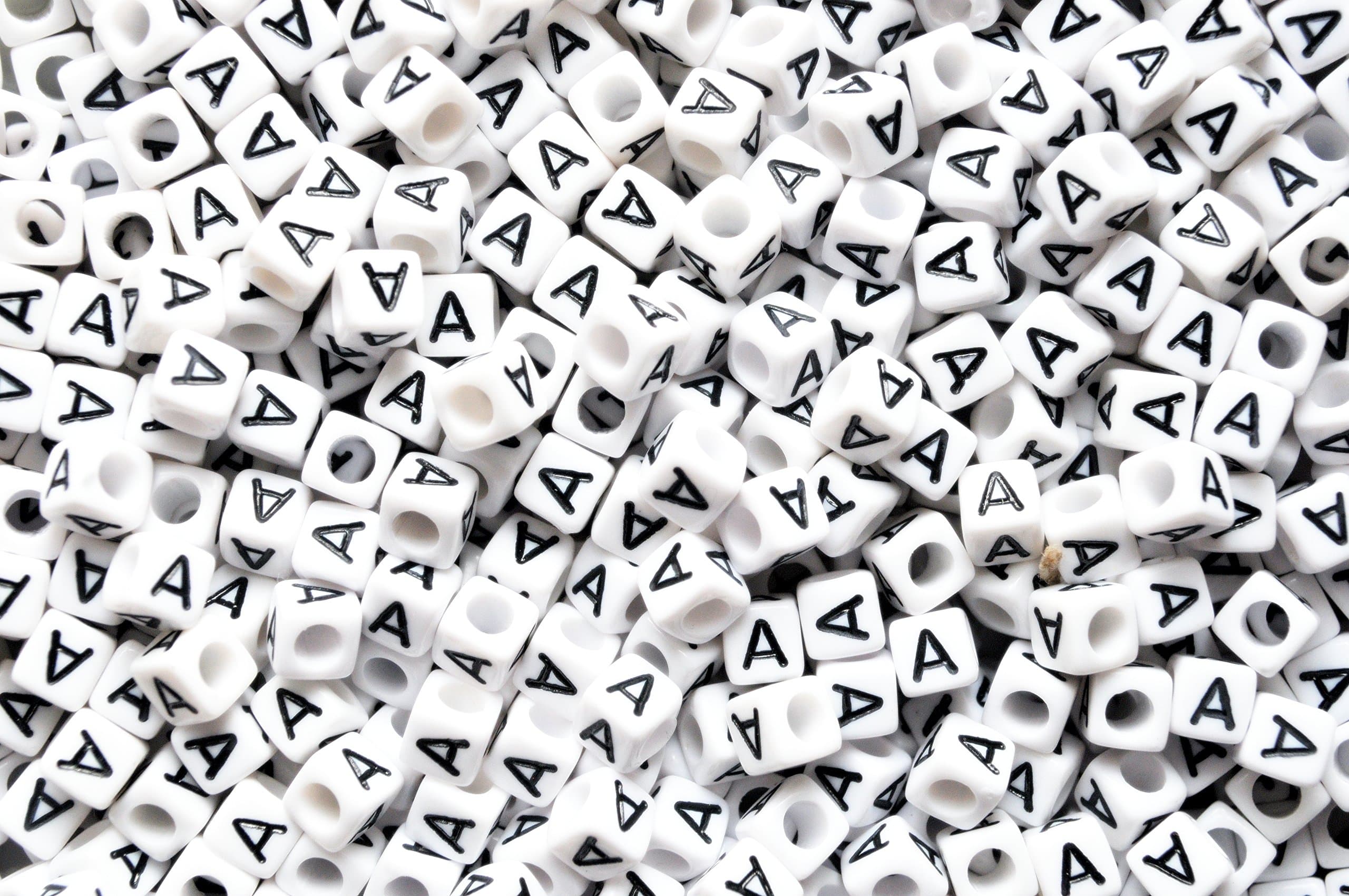 100 pcs 6mm White Cube Letter Alphabet Acrylic Beads Single & Mixed Letters (A)