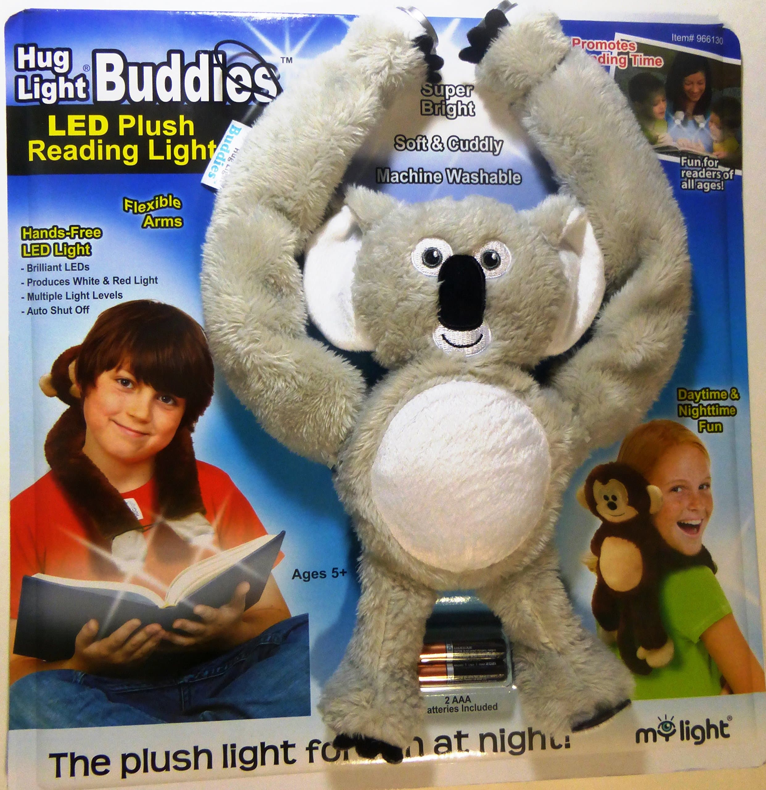 Hug Light Buddies Lexi Gray Koala Bear LED Plush Reading Light Flex & Pose Arms Batteries Included