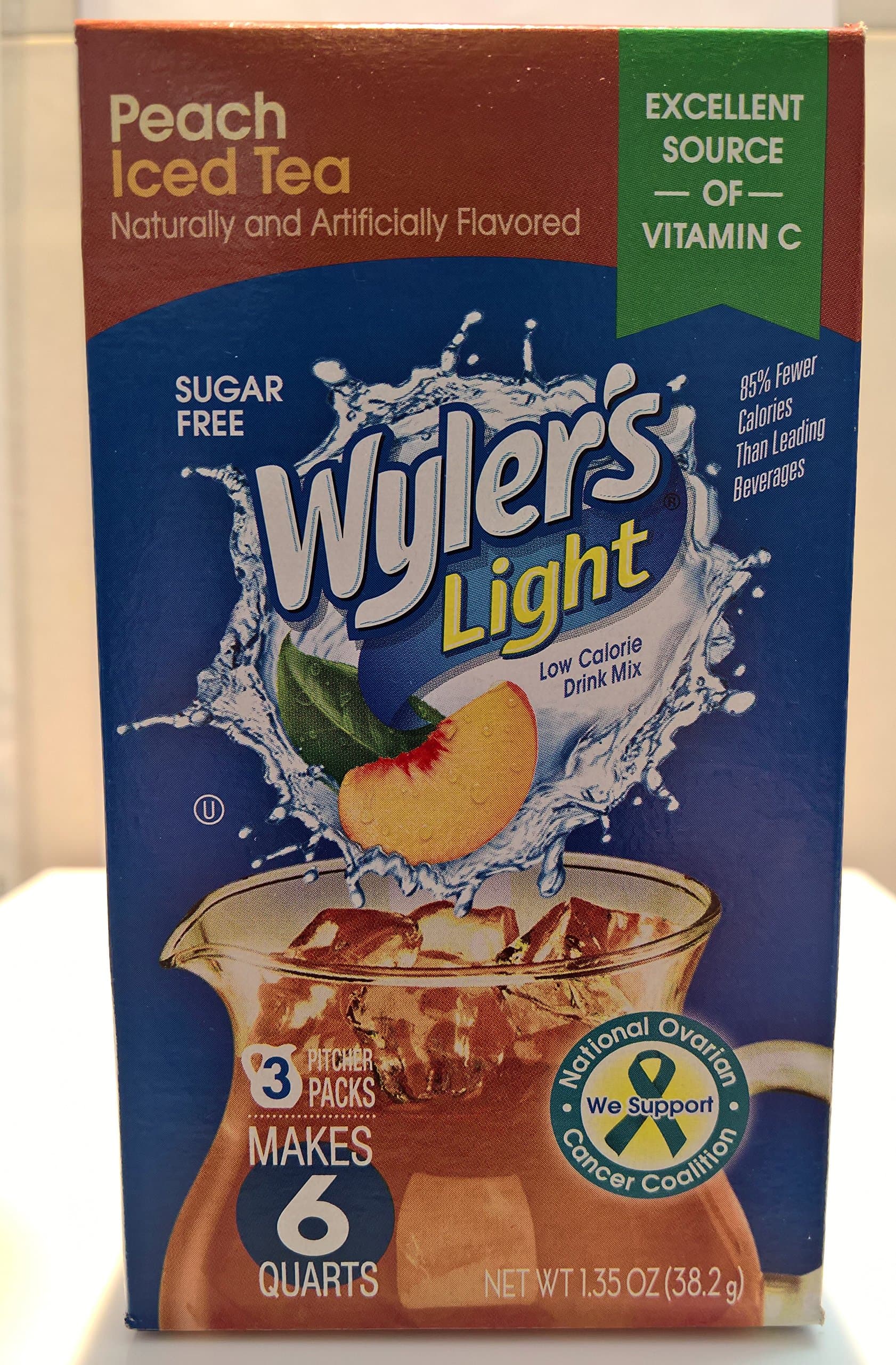 Wylers Light Peach Iced Tea 3 x 2 Quart Pitcher Packs Drink Mix 38.2g