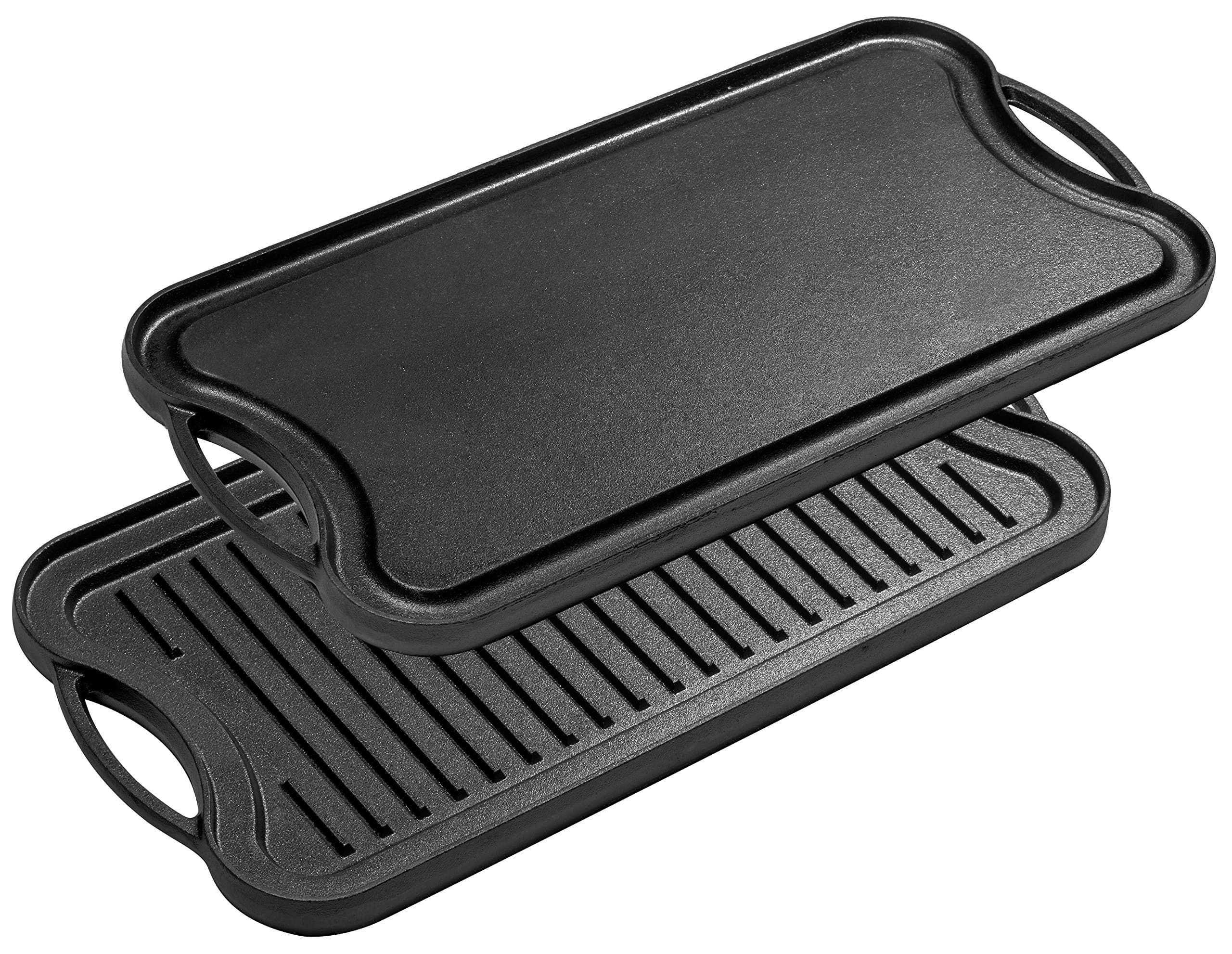 Bruntmor 2-In-1 Cast Iron Skillet Rectangle Roasting Pan With Reversible Griddle Pan For Stove Top - 20"x10" Multi Cooker Deep Roasting Grill Pan, Non-Stick Camping Cookware