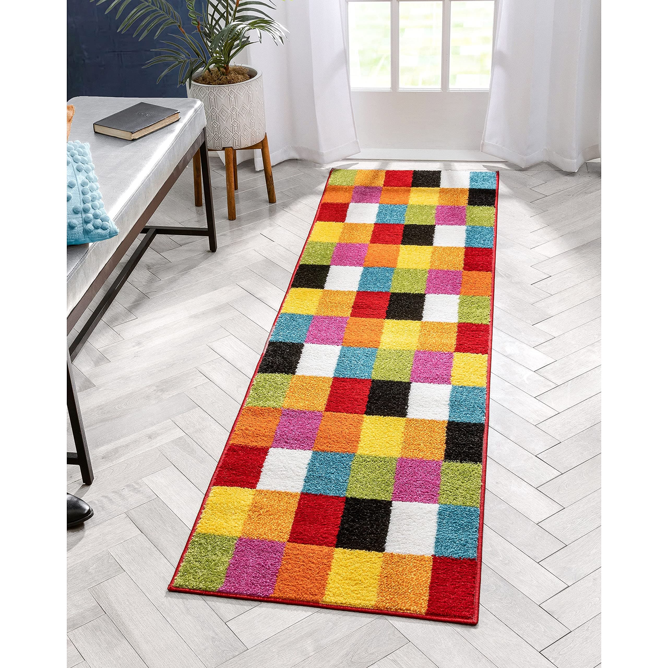 Well Woven Kids StarBright Bright Square Modern Geometric Multi 2' x 7'3" Runner Area Rug