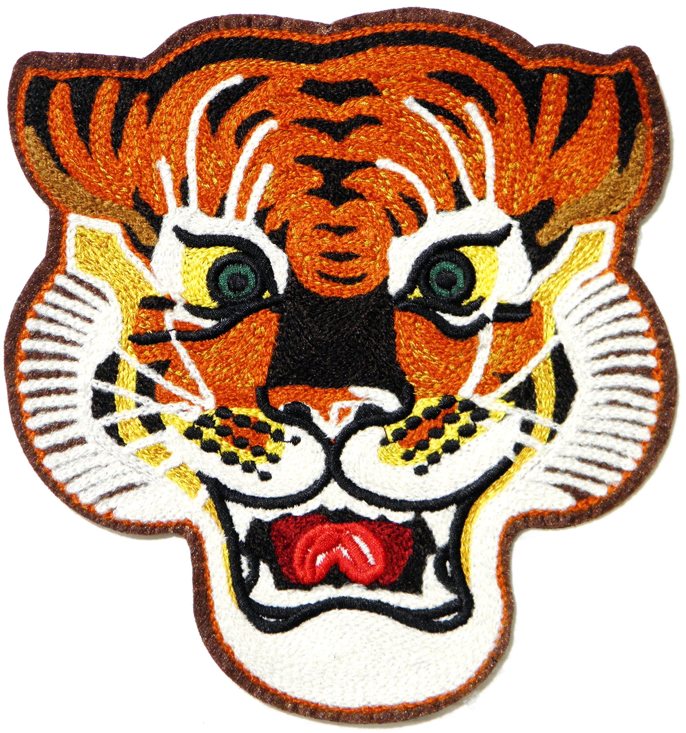 6.5" Head Mask Chinese Tiger Bengal Big Cat Patch Iron on Transfer Embroidered Applique Fabric Craft Art DIY Decorative Clothing Kung Fu Yin Yang Costume Accessories Gift Collection