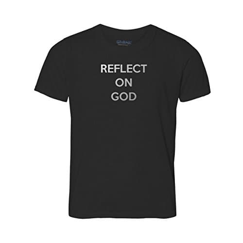 Reflect on GOD Tshirt. Reflective Characters on Bright Charcoal Grey Garment Invoke Clever Duel Meaning. Good Gift Idea for Devout GODian Religious Man or Woman Lady Priest Bishop Vicar Cardinal or Pope. Unisex shape (label states mens and is mens sizing).