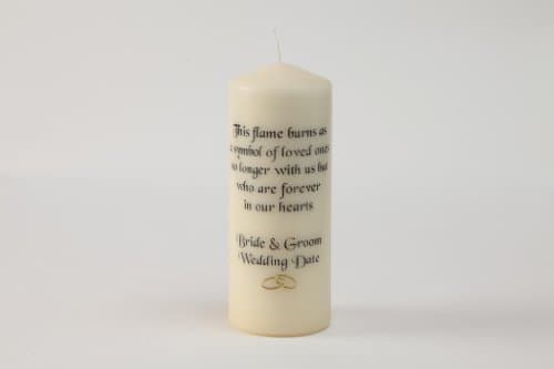 Personalised Memorial Absence Remembrance Candle Medium For Wedding This Flame (Ivory/Silver Rings)