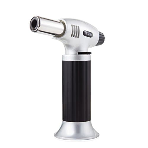 Azmall Kitchen Butane Culinary Torch Micro Butane Torch with Safety Lock and Adjustable Flame(butane gas not included) for Kitchen & Baking Use,Professional Grade with Safety Features,Silver/Black