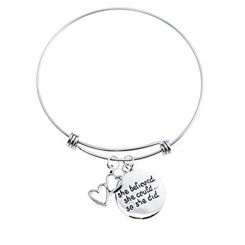 Poshzone®Charm Bracelets She Believed She Could so She Did Inspirational Bracelets Jewelry Expandable Bangle Bracelet Hearts Charms for Women