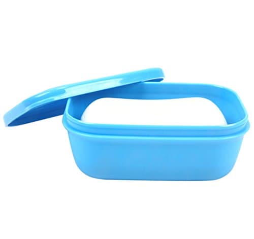 LTCT Rectangle Soap Box Blue Color Soap Dishes Portable Soap Case Travel With Lid Draining (Rectangle-Blue)