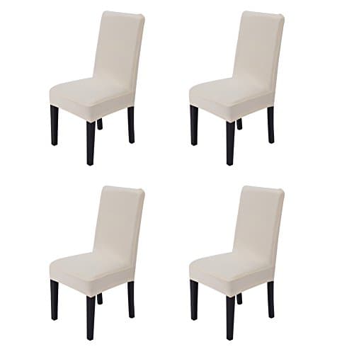 Hemons 4pcs Solid Color Stretchy Removable Washable Chair Covers Ceremony Hotel Dining Room Kitchen Bar Dining Seat Cover Restaurant Wedding Part Decor (Beige)