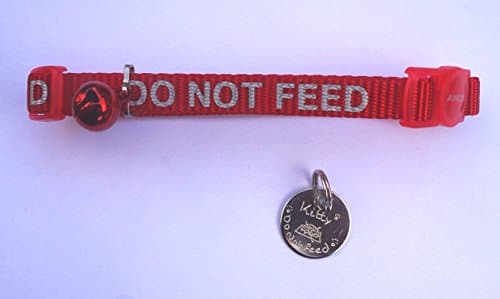 DO NOT FEED CAT COLLAR & ID TAG WITH REFLECTIVE WRITING RED BELL AND SAFETY RELEASE BUCKLE BY ANCOL TICK GIFT MESSAGE TO ENTER ENGRAVING DETAILS