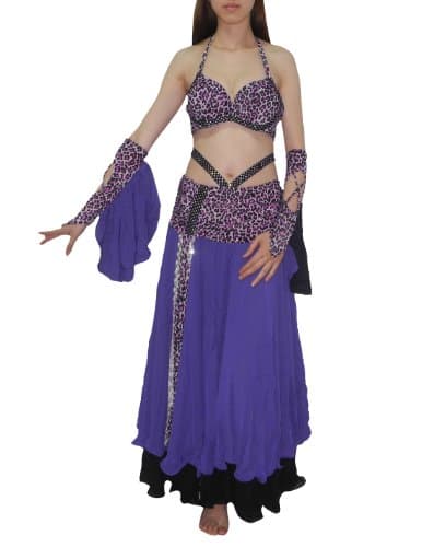 4 PCS SET: Womens Belly Dance Padded Underwired Bra Top, Sleeves & Skrit 34B Purple
