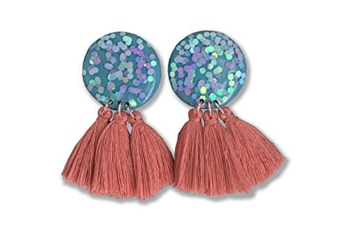 Aquamarine Dusty Pink Statement Tassel Earrings