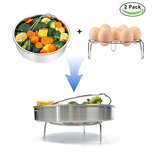 【New Upgrade】Egg Steamer Basket Rack Set, PHIFO 2 Pcs 304 Stainless Steel Kitchen Cookware Egg Steaming Holder Rack Stand Set Fit for Air Fryer Instant Pot ect (Egg Steamer Basket Rack Set)