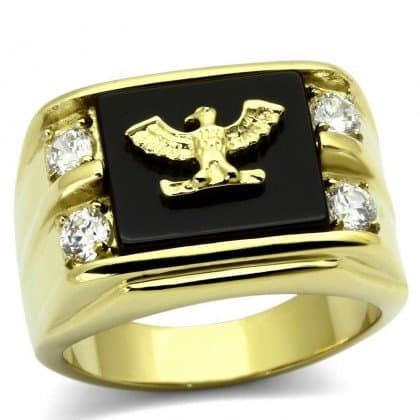 BestOfBijoux - Eagle - Eagle Knight - Man Ring Stainless Steel with stamp - Natural Agate - 60