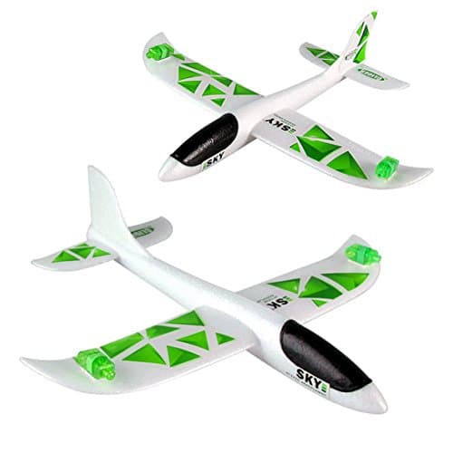Epp Foam Airplane Toy, LED Throwing The Plane Model Toy, TUDUZ Newest Funny 43*42cm Foam Throwing Glider Inertia Led Night Aircraft Toy Hand Launch Airplane Model Toy for Kids Children Boys Girls (Green)