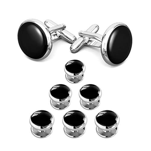 LIEBLICH Mens Black Round Cufflinks And Button Studs Set Ideal Wedding Party Anniversary Gift for Men