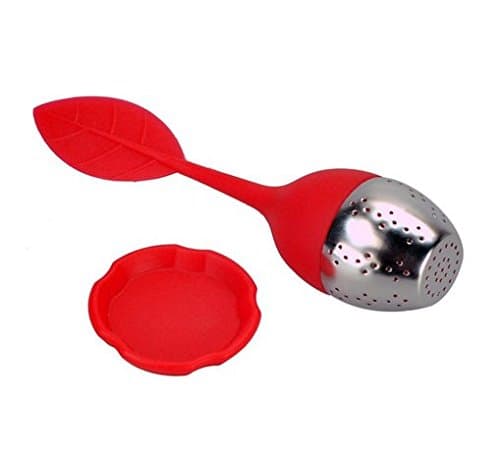 GODHL Loose Leaf Tea Infuser with Silicone Leaf Handle and Stainless Steel Bottom with a Drip Tray Red