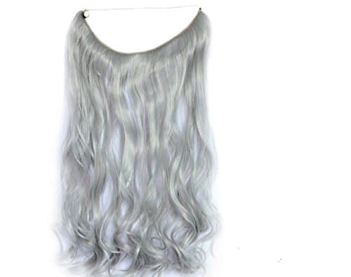 20" One Piece Half Full Head Silver Gray Secret Miracle Wire in Hair Extensions Loose Body Wavy Curly Hairpieces