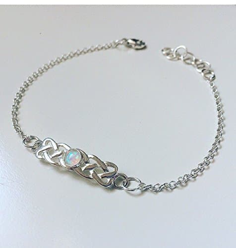 Sterling silver white fire opal and celtic knot bracelet