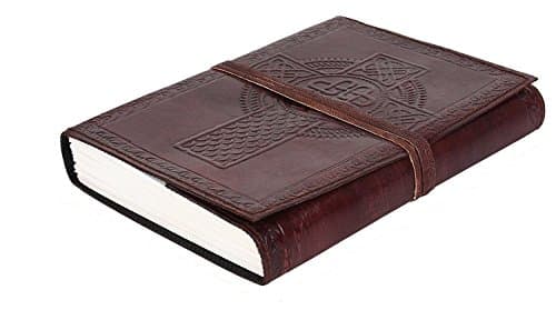 Christian Catholic with Celtic Cross Leather Bound Journal Stitched with String Cotton Paper Antique Handmade Daily Planner Gift for Him Her