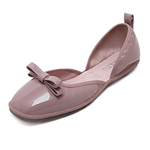 Gtlindsl Womens Enamelled Leather Solid Square Closed Toe Bowknot Flats-Shoes, Purple, 40