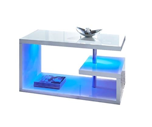 Luxury Alaska Modern High Gloss Large Coffee Table with Blue LED Lights - White
