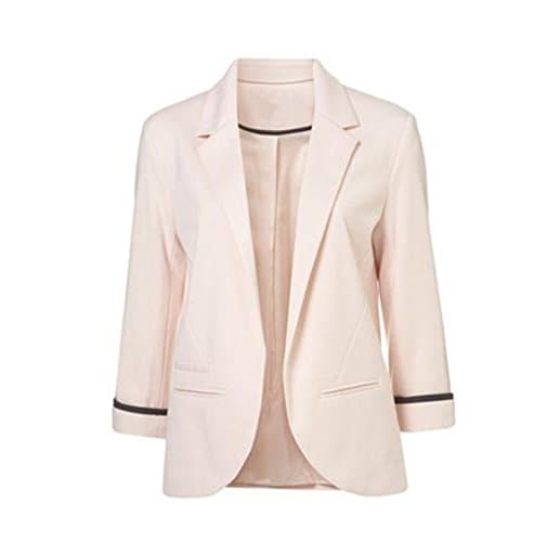 LuShmily Women's OL 3/4 Rolled Sleeve Basic Boyfriend Blazer Light Pink XXL