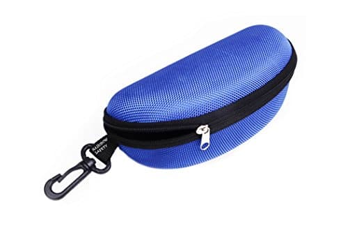 Rainbow Protective Sunglasses Hard Case Zippered / Eyeglasses Box Portable Protector / Carabiner Hook / Microfiber Cloth / RB (Blue)