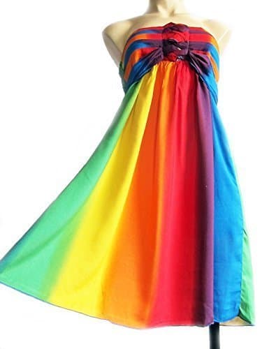 Double Duck ELASTICATED SHORT RAINBOW STRAPLESS SUMMER BEACH DRESS UK SIZE 10-14
