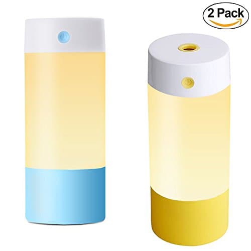 2 PCS Mini Cool Mist Humidifiers with Night Light for Office Home Bedroom Living Room Study Yoga Spa - Automatic Shut-Off - 250ml