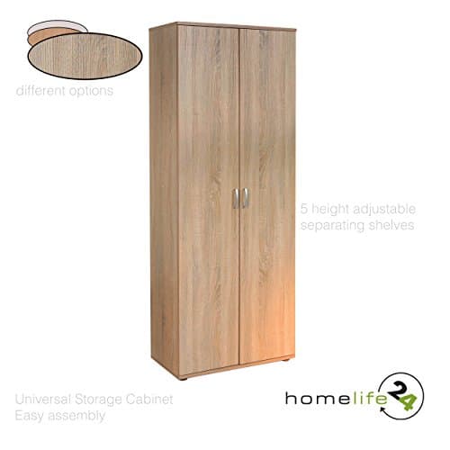 Cabinet, Wardrobe, Universal Utility, 2 doors, 5 shelves, 6 compartments, Clothes, Filing, Boxes, Office Furniture, Home, Storage, Oak decor