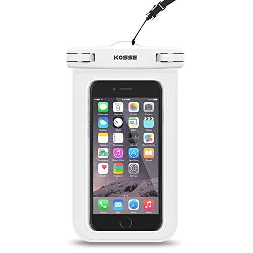 Kosse Universal Waterproof Case, CellPhone Dry Bag Pouch for iPhone X 8 Plus 7 6 6S Plus, Samsung Galaxy S9 S8 S7 S6 Note 7 5 4, Huawei HTC LG Pixel Sony Nokia Lumia etc, up to 6.0" diagonal -White