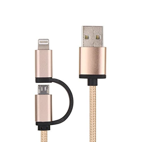 HongKe 2 in 1 Lightning & Micro USB Cable Nylon Braided 3.3ft Charging Cable High Speed Sync Data Charger Cord for iPhone 7 Plus/7/6s Plus/6s/6 Plus/6/5s/5c/ 5, iPad, iPod, Android Samsung SmartPhones