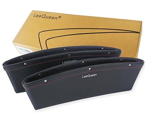 Car Pocket Organizer Premium PU Leather Seat Catch Caddy- Console Gap Filler- Seat Side Pocket Car Interior Accessories LeeQueen (Black) ( 2 packs)