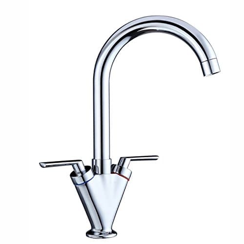 Kitchen Sink Taps Mixer Dual Lever Swivel Solid Brass with Modern Chrome Finish Monobloc Mixer Taps UK Standard Fittings