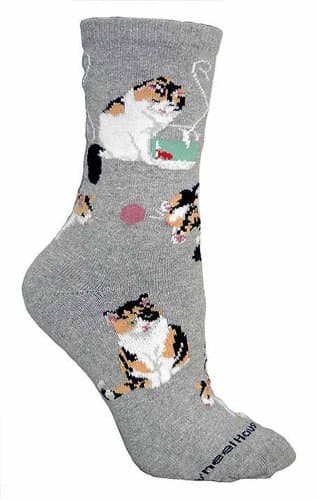 Calico Cat Design Novelty Socks In Grey
